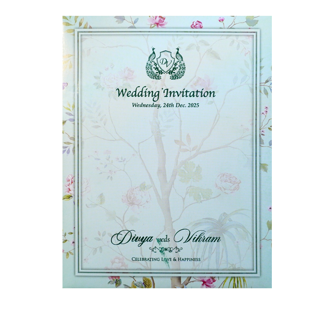 Blue Floral Door Invitation Card-KNKC4074