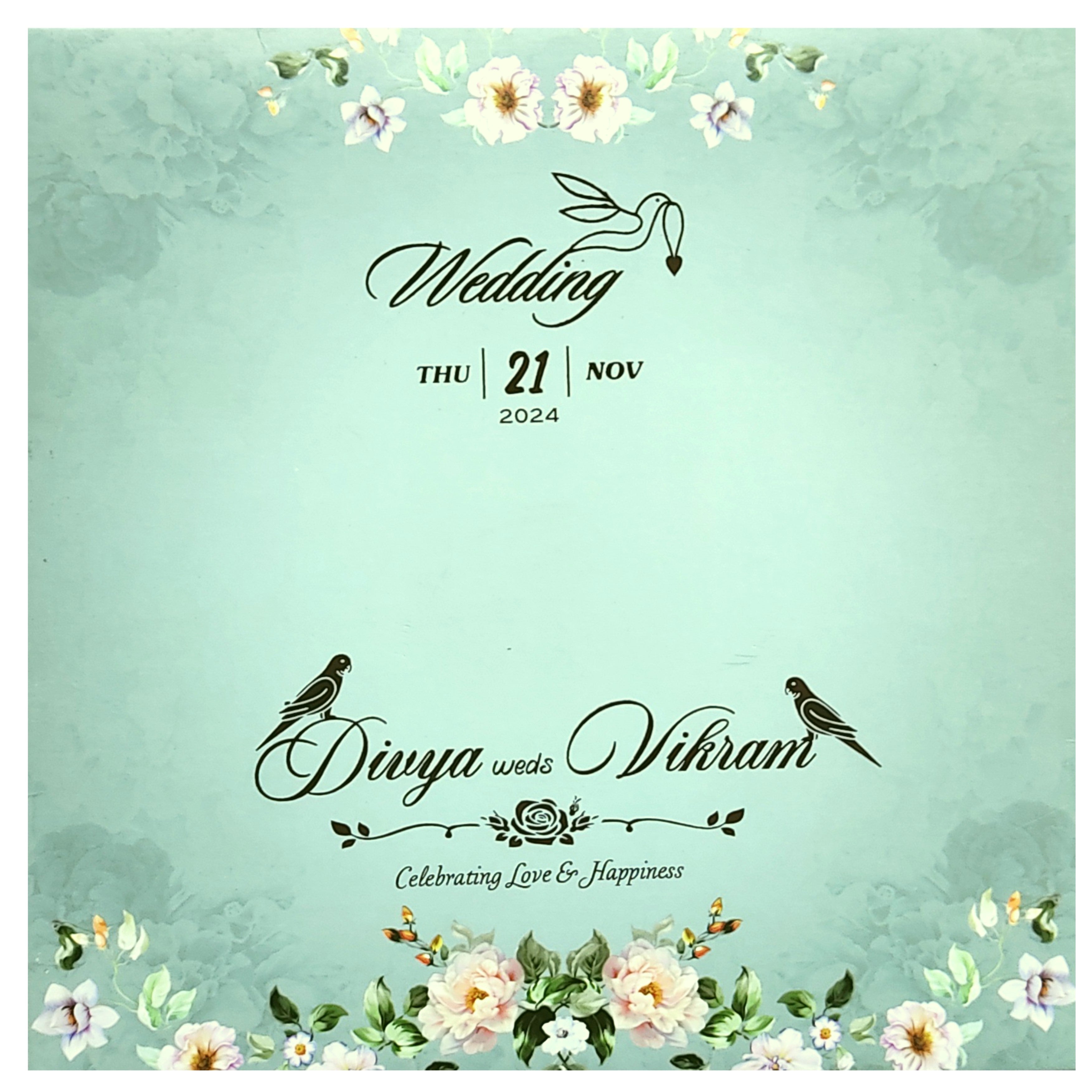 Blue White Floral MDF Invitation Card-KNPL5803