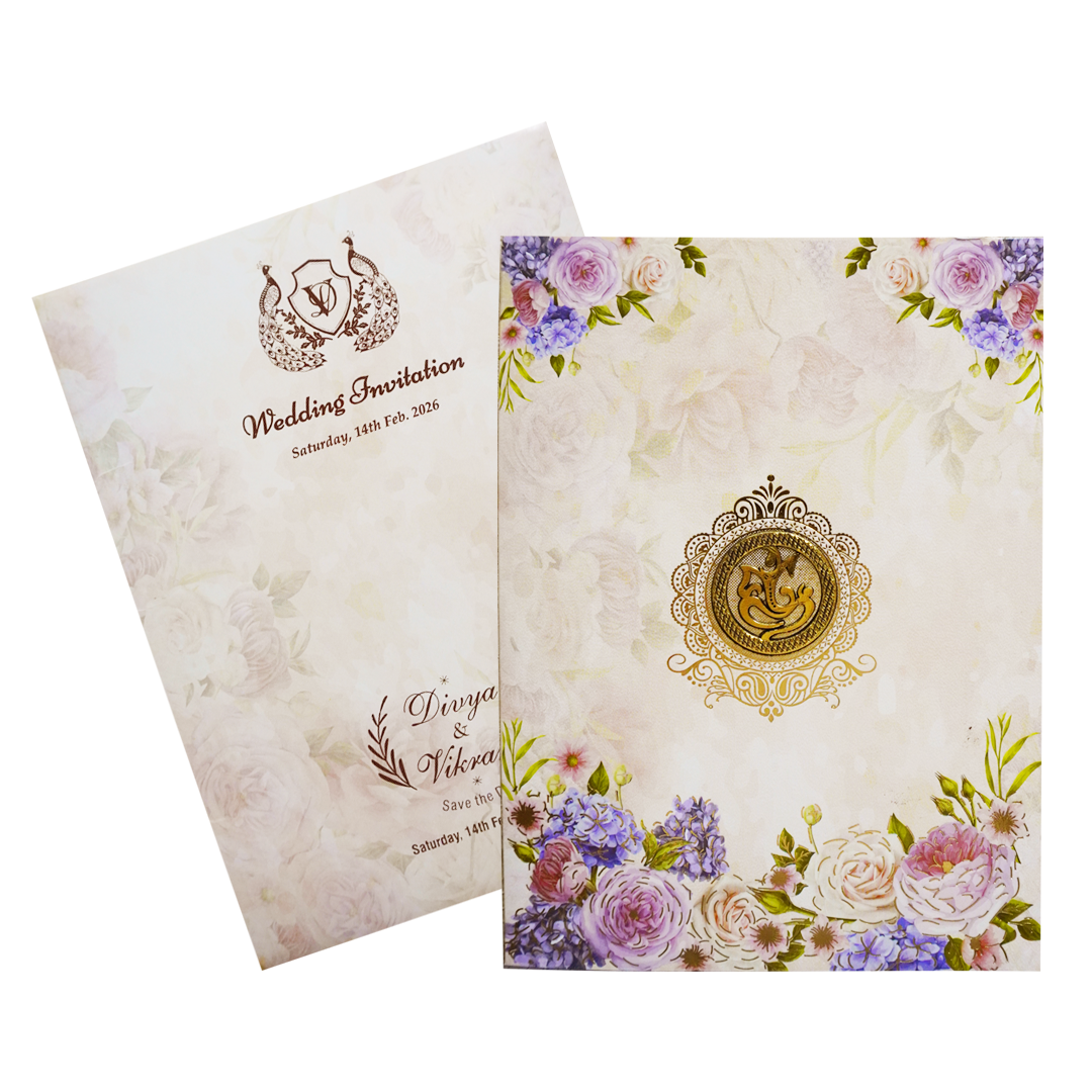 Peach Floral Wedding Invitation Card-KNTY6804