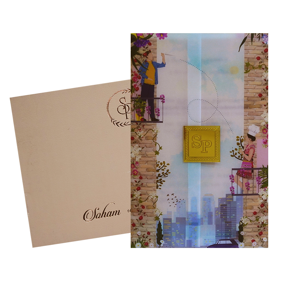 Blue Couple Tracing Sheet Invitation Card-KRC30040