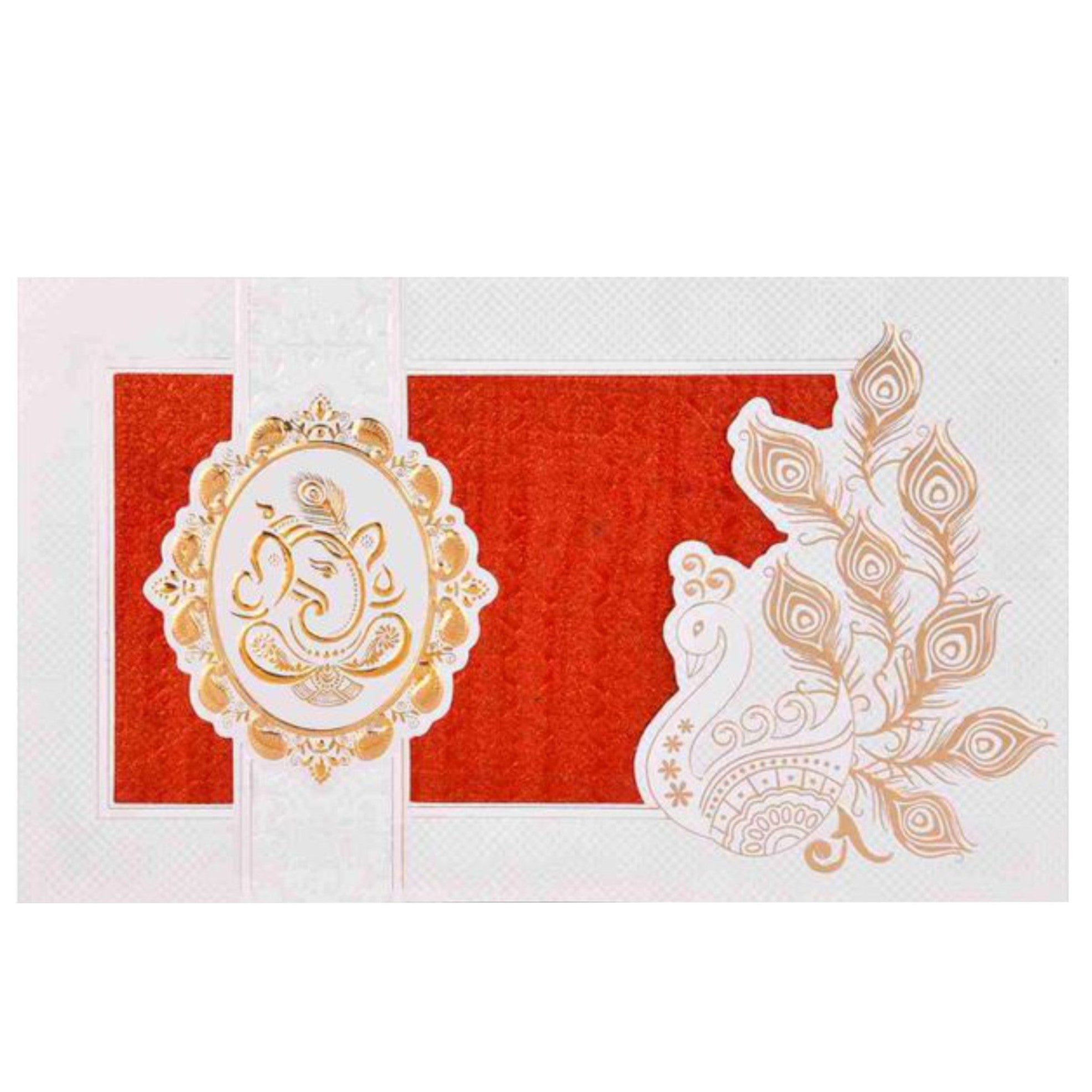 Lovely Peacock Shading With Hand Made Material Wedding Card - KNK30480