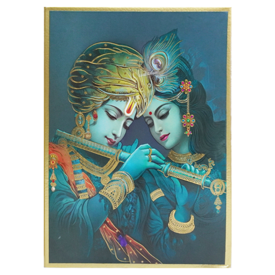 Green Radha Krishna Padded Wedding Card-KAC05540