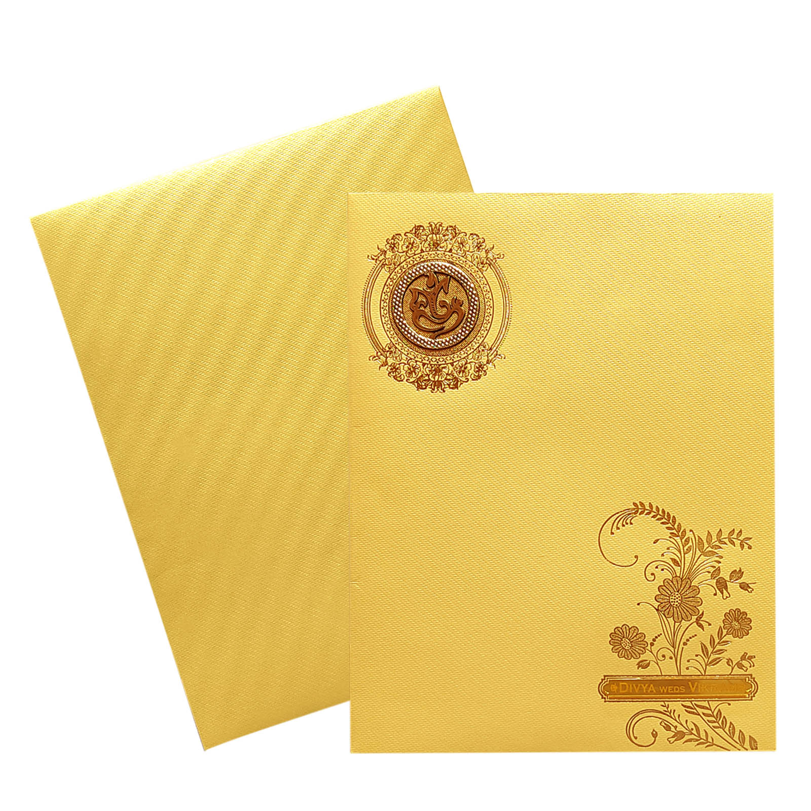 Gold Floral Foil Nameplate Invitation Card-KNKT5027