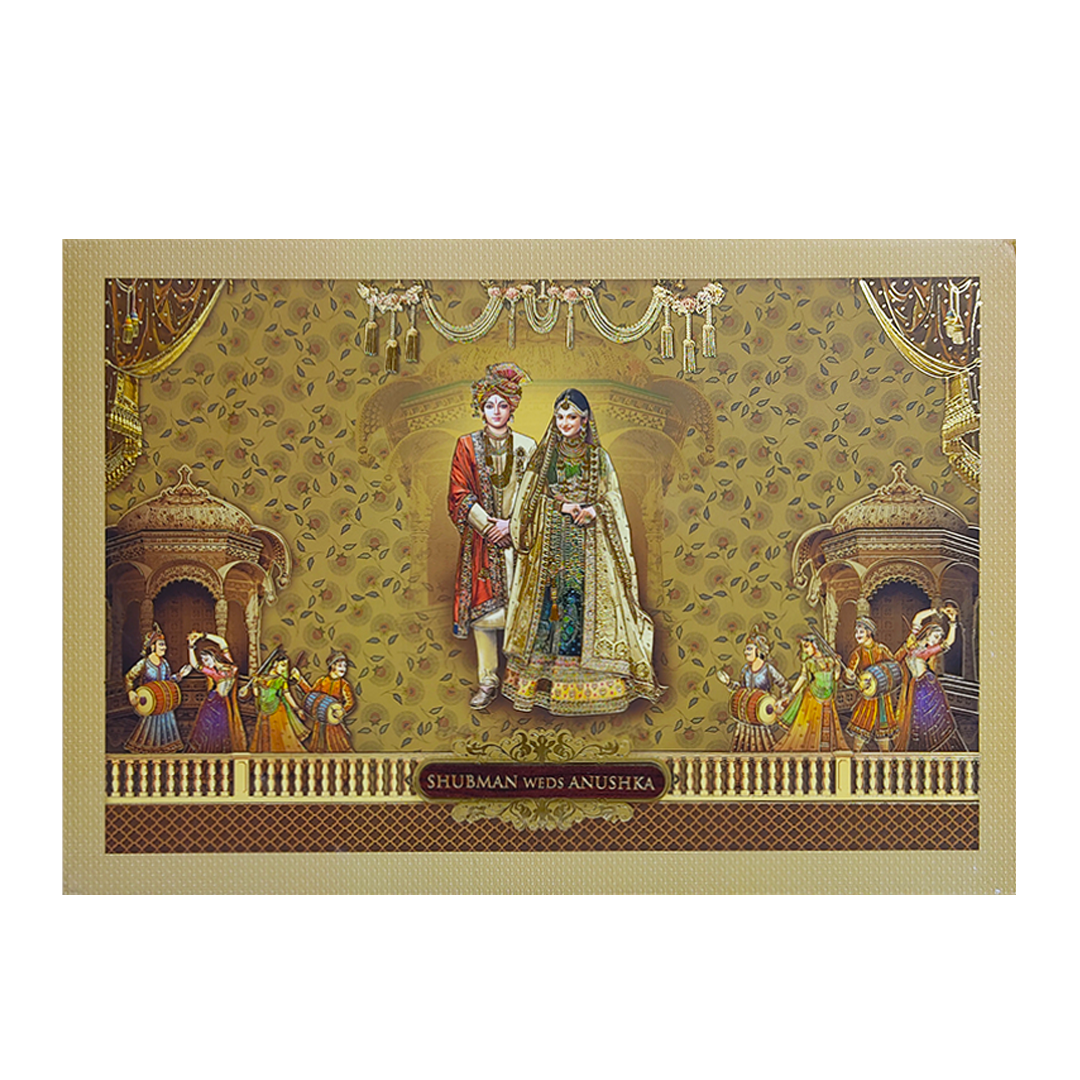 Antique Gold Bride Groom Padded Wedding Card Design-Krb08510