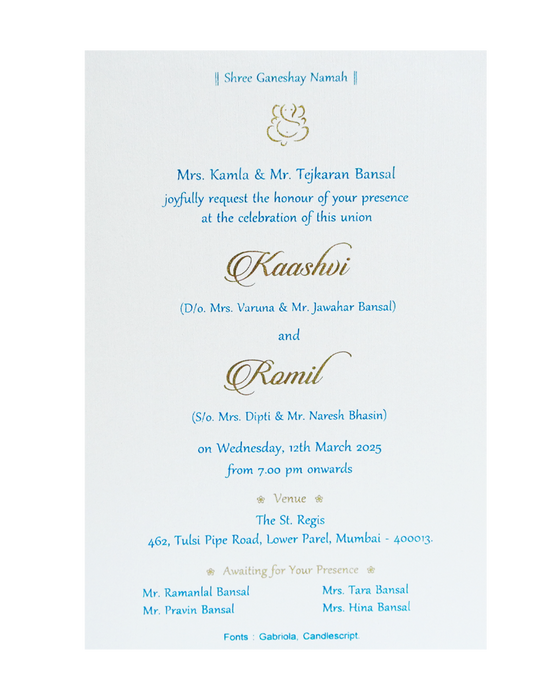 Blue Glitter Tracing Sheet Invitation Card-King of Cards