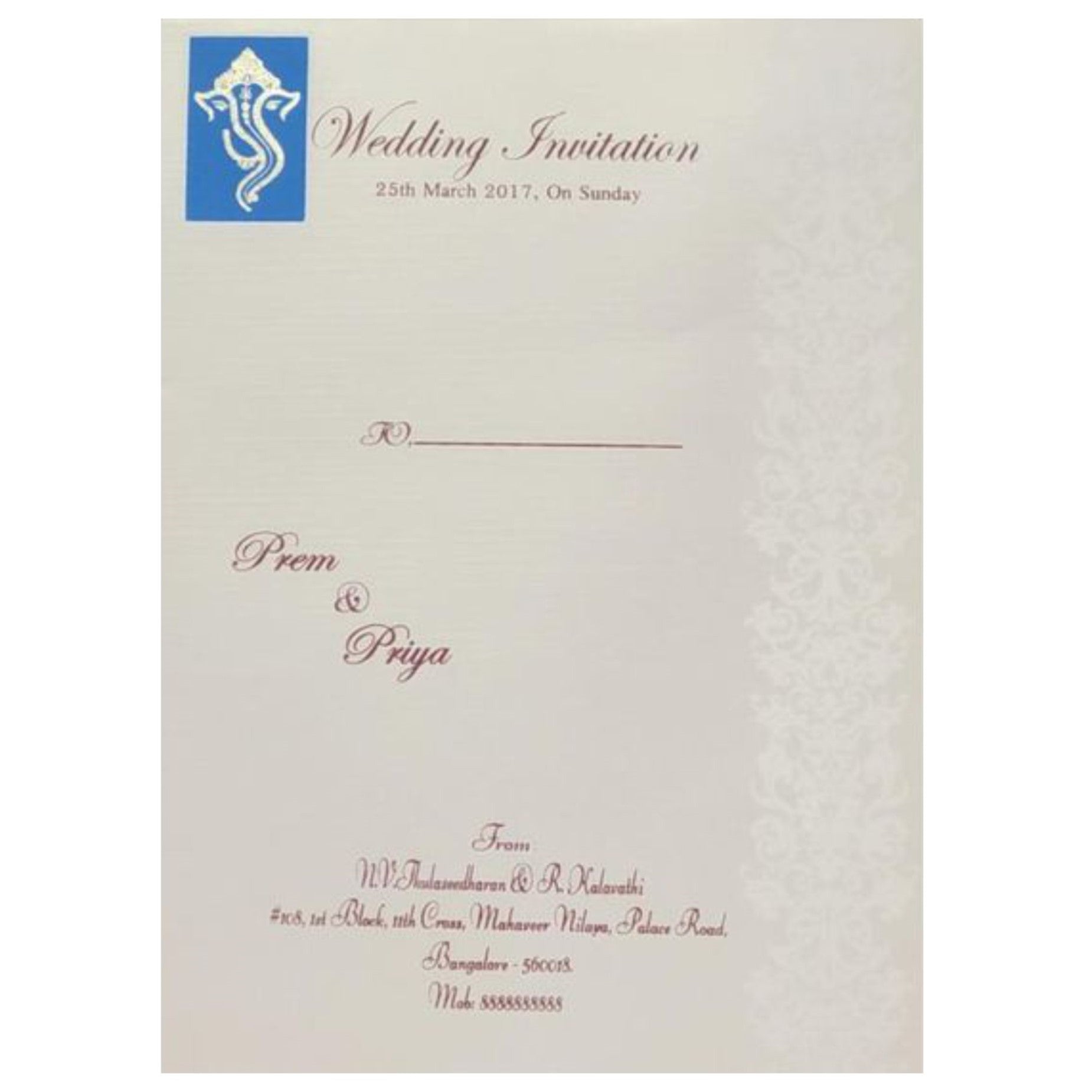 Pristine White Shading With Ganesha Theme Box Type Wedding Invitation Card - KNK1187