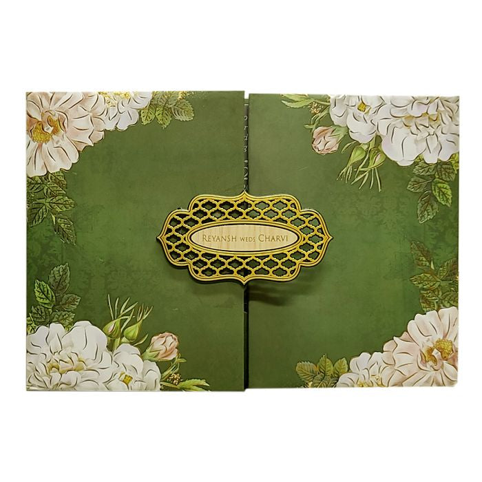 Dark Olive Green Padded Invitation-King of Cards