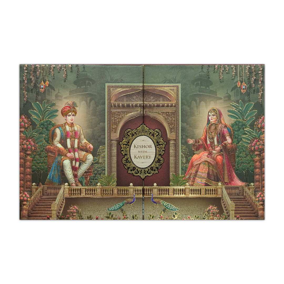 Green Royal Couple Padded Wedding Card-KSH72240