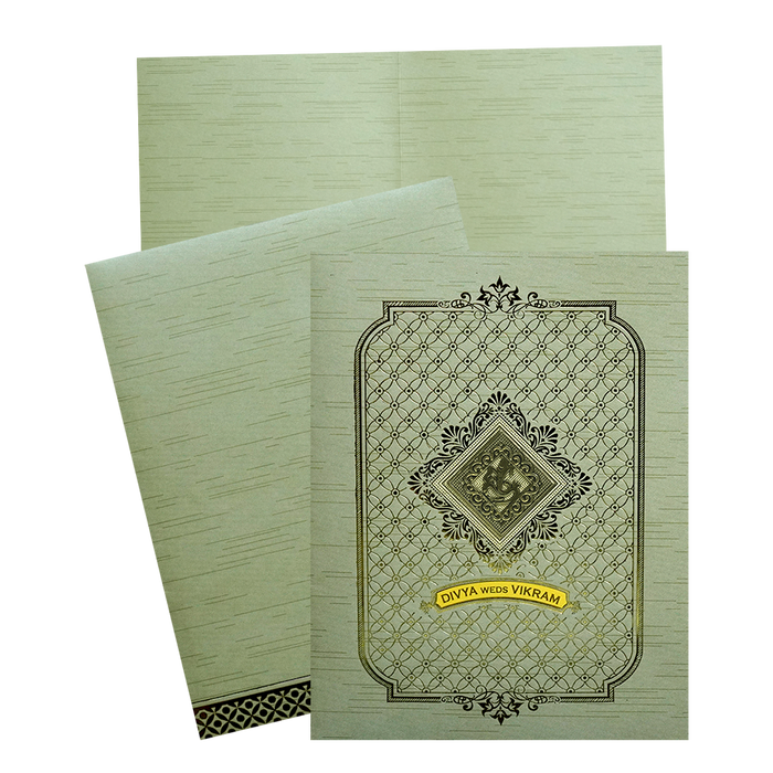 Pista Green Shiny Ganesha Wedding Card-KNKR5031G