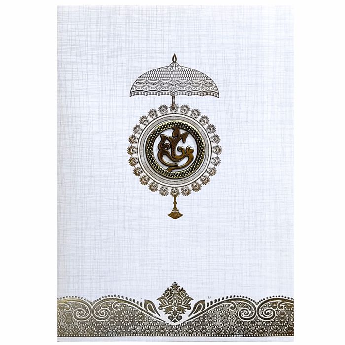 Grey Metallic Invitation With Umbrella And Ganesha Sticker-King of Cards