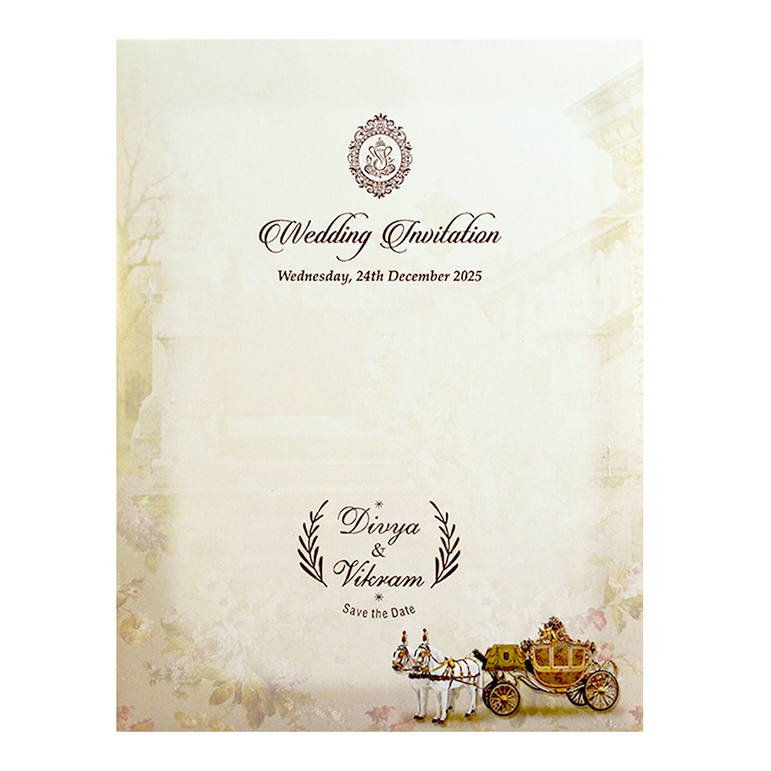 Cream Chariot Nameplate Wedding Card-KNKC4070