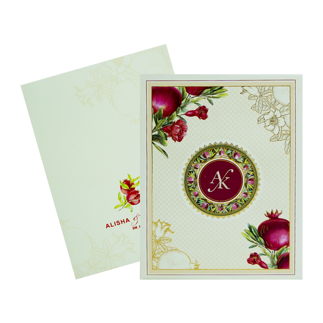 Cream Pomegranate Wedding Card-KBM04650