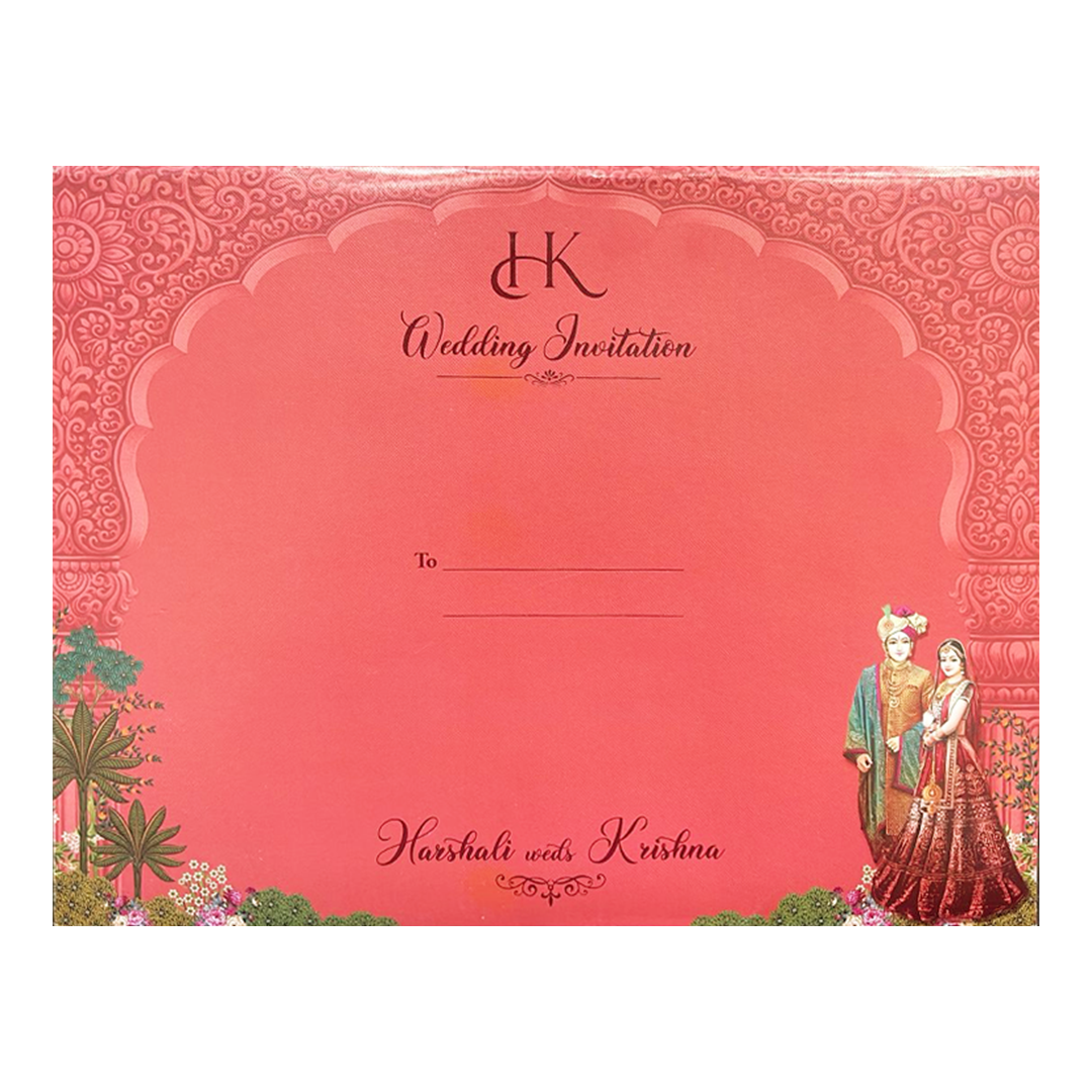 Peach Arch Bride Groom Padded Wedding Card-KSI64140
