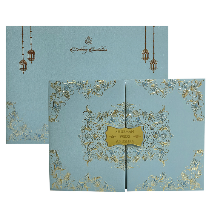 Teal Blue Door Type Wedding Invitation Card-King of Cards