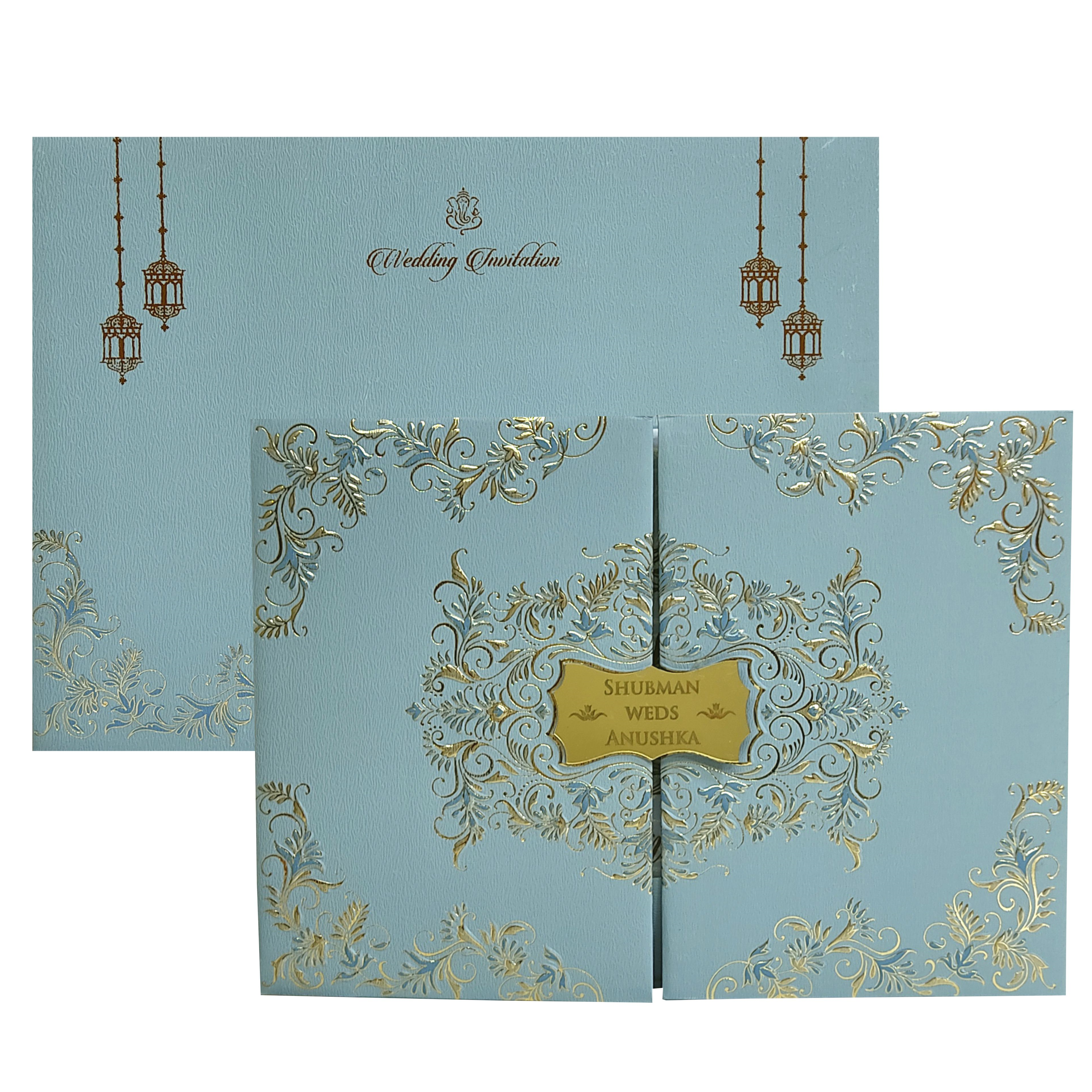 Teal Blue Door Type Wedding Invitation Card-KRB08750