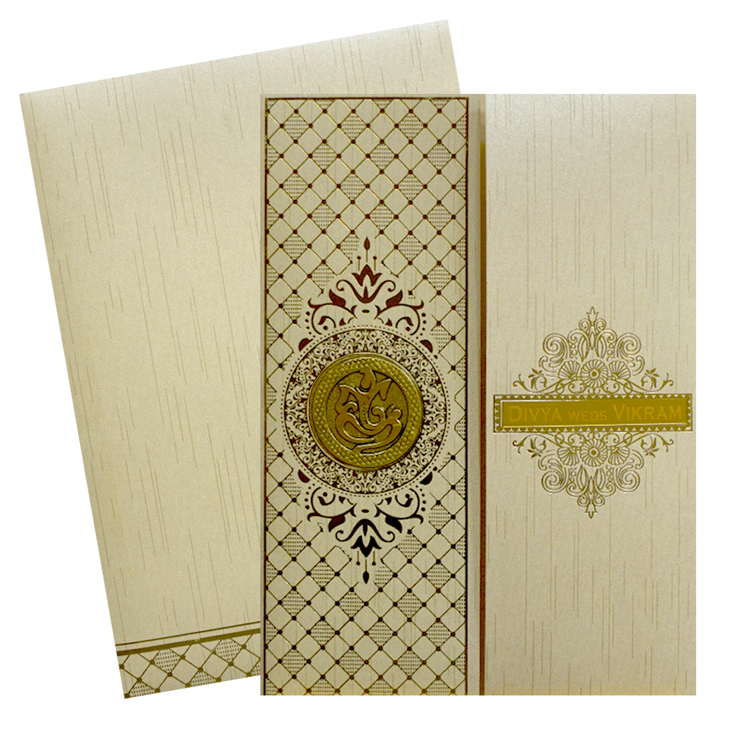 Beige Shiny Door Style Wedding Card-KNKR040C