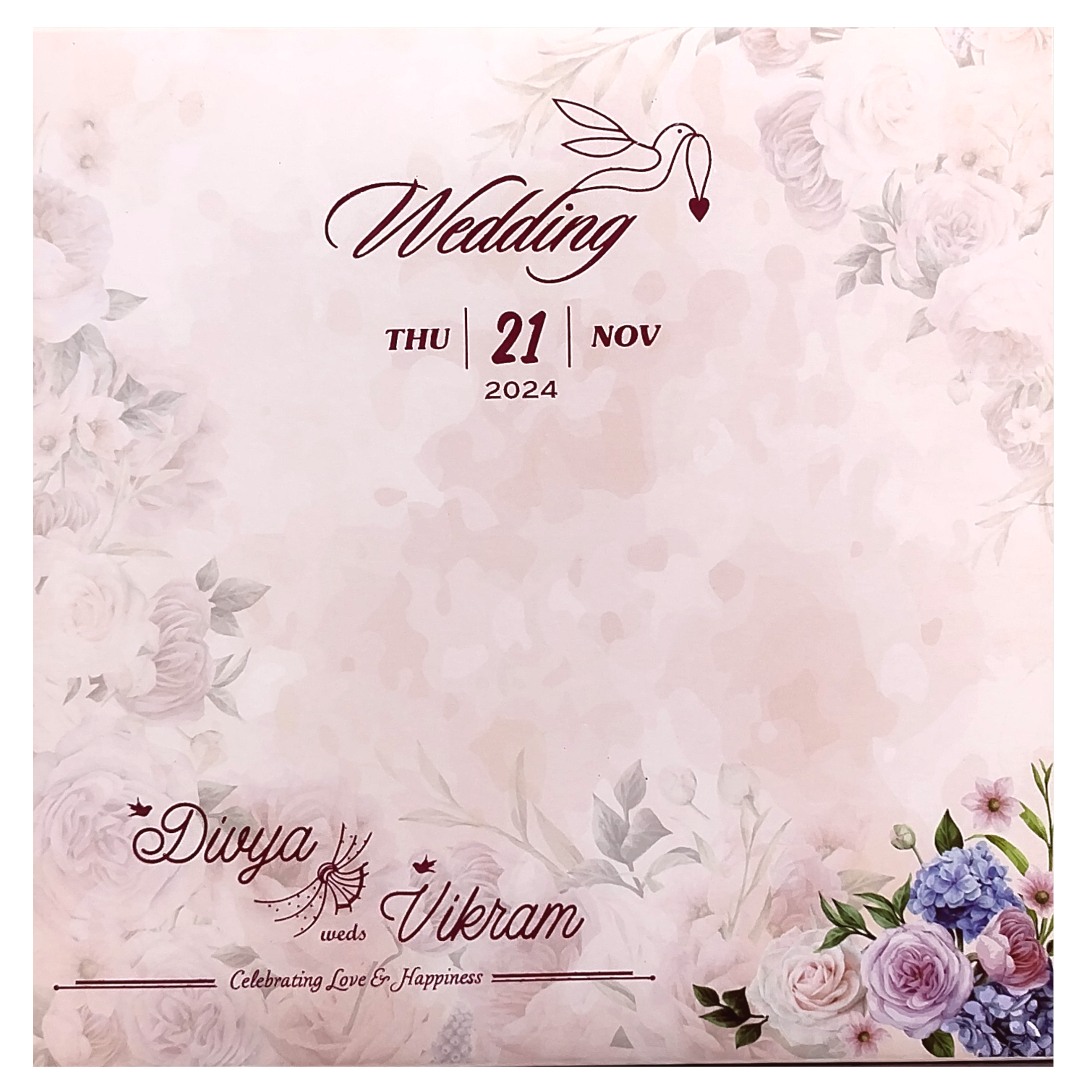 Peach Floral MDF Laser Cut Wedding Card-KNPL5804