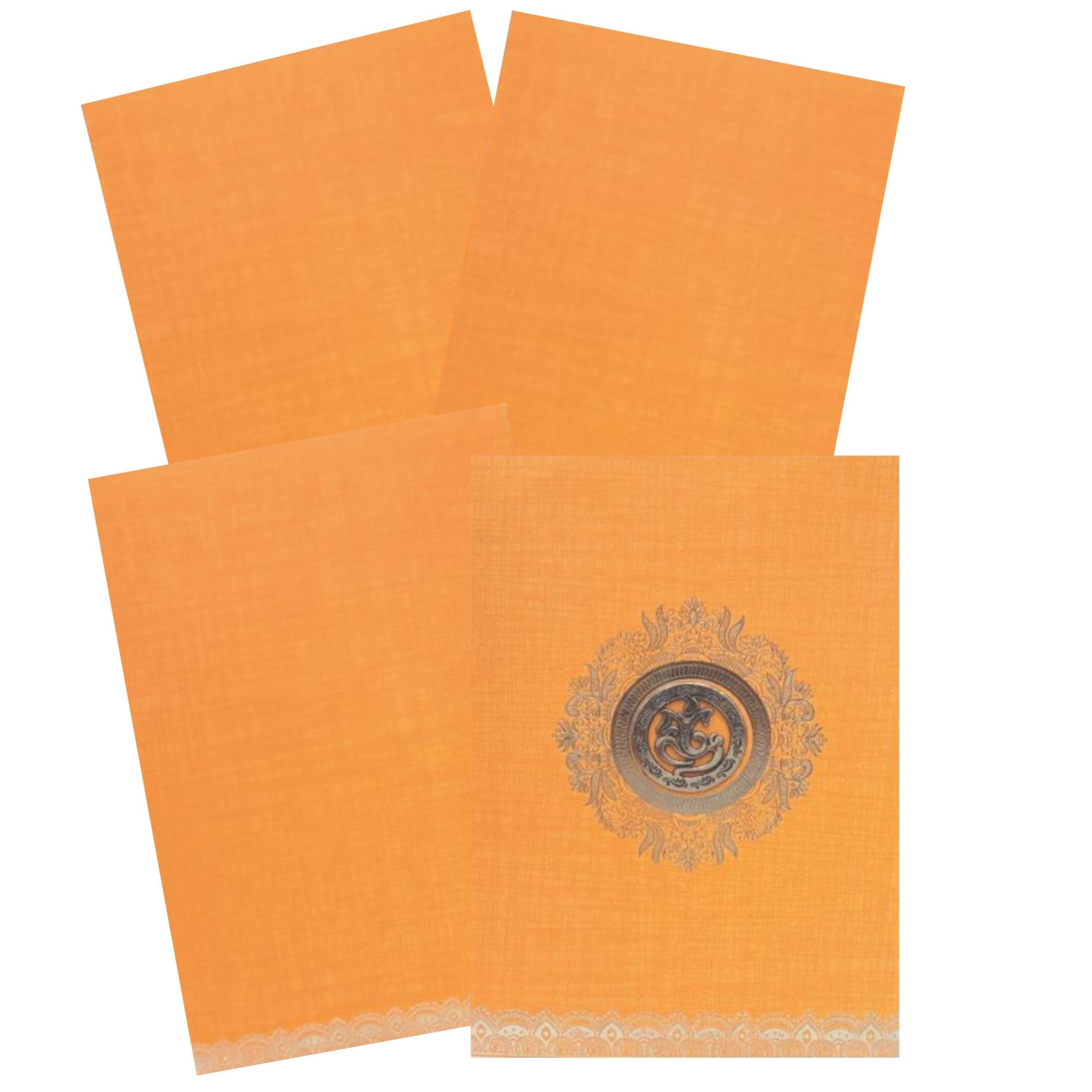 Reassuring the floral trends in pastel colors with our metallic designer invitation cards for wedding. This invitation card features a royal design on the centre of the card with round embossed Ganesha sticker.