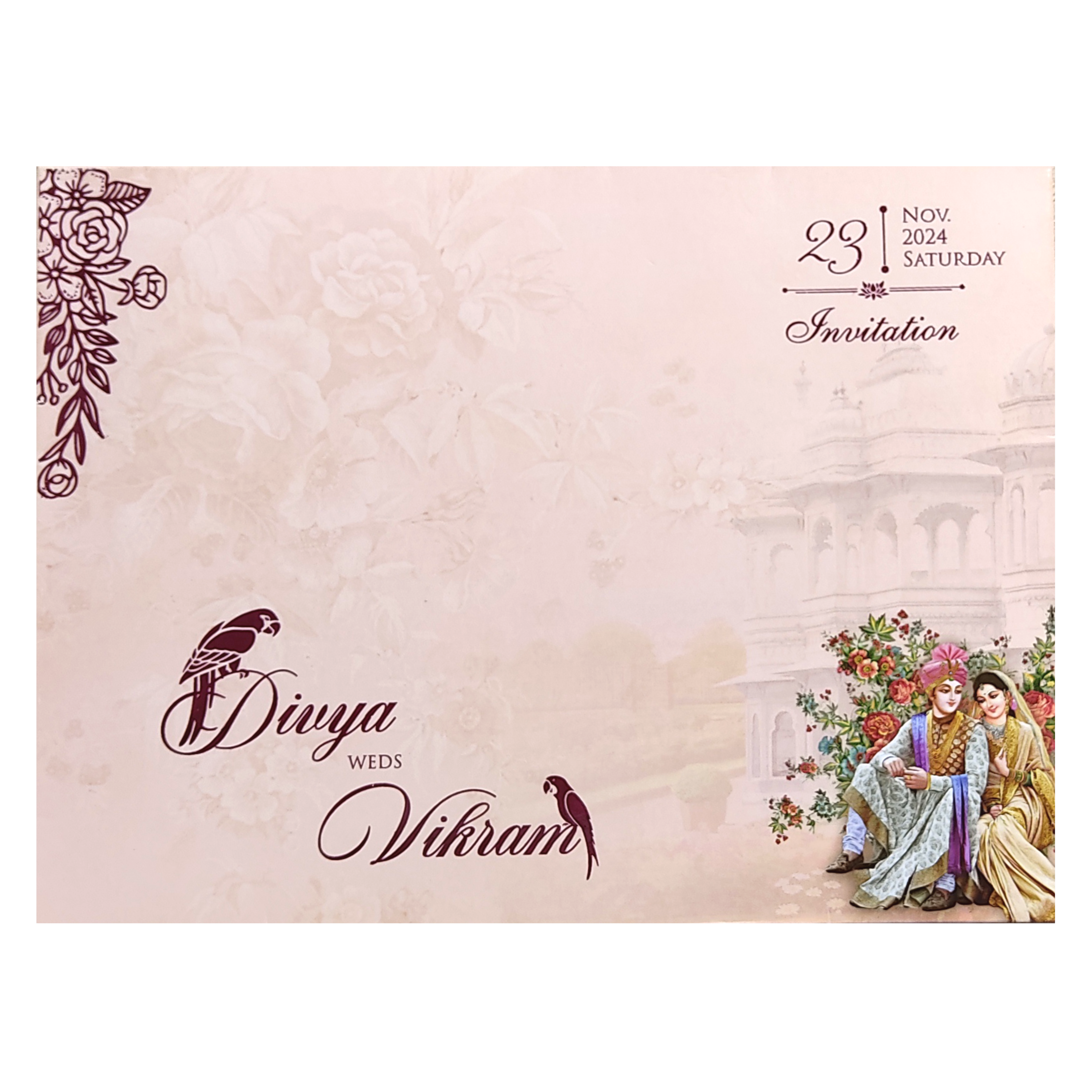 Orange Cream and Pink Flowers Bride and Groom MDF Card-KNKO7601