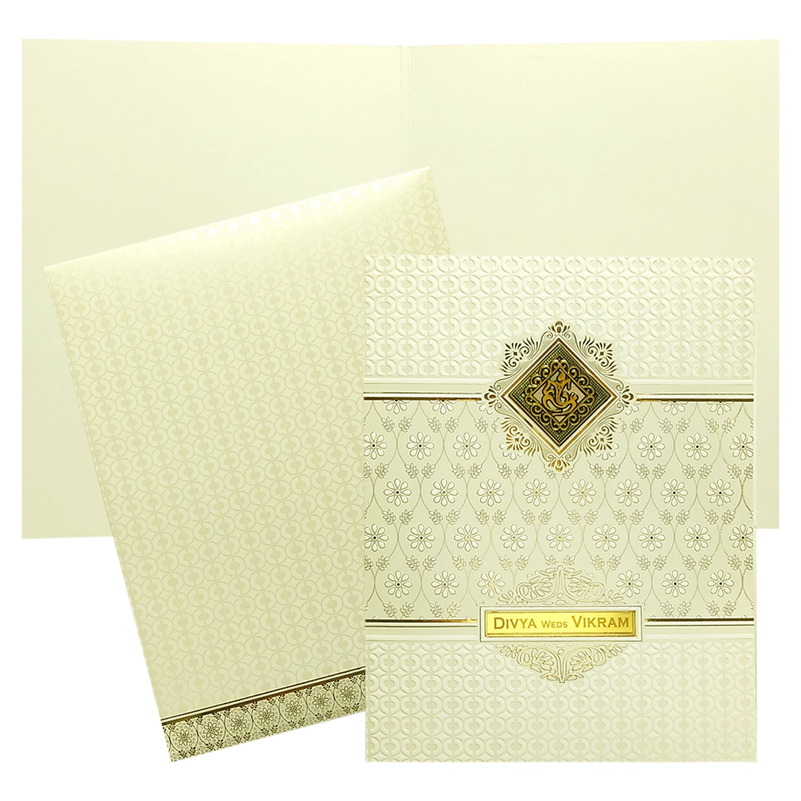 White Embossed Floral Invitation Card-KNK4106W