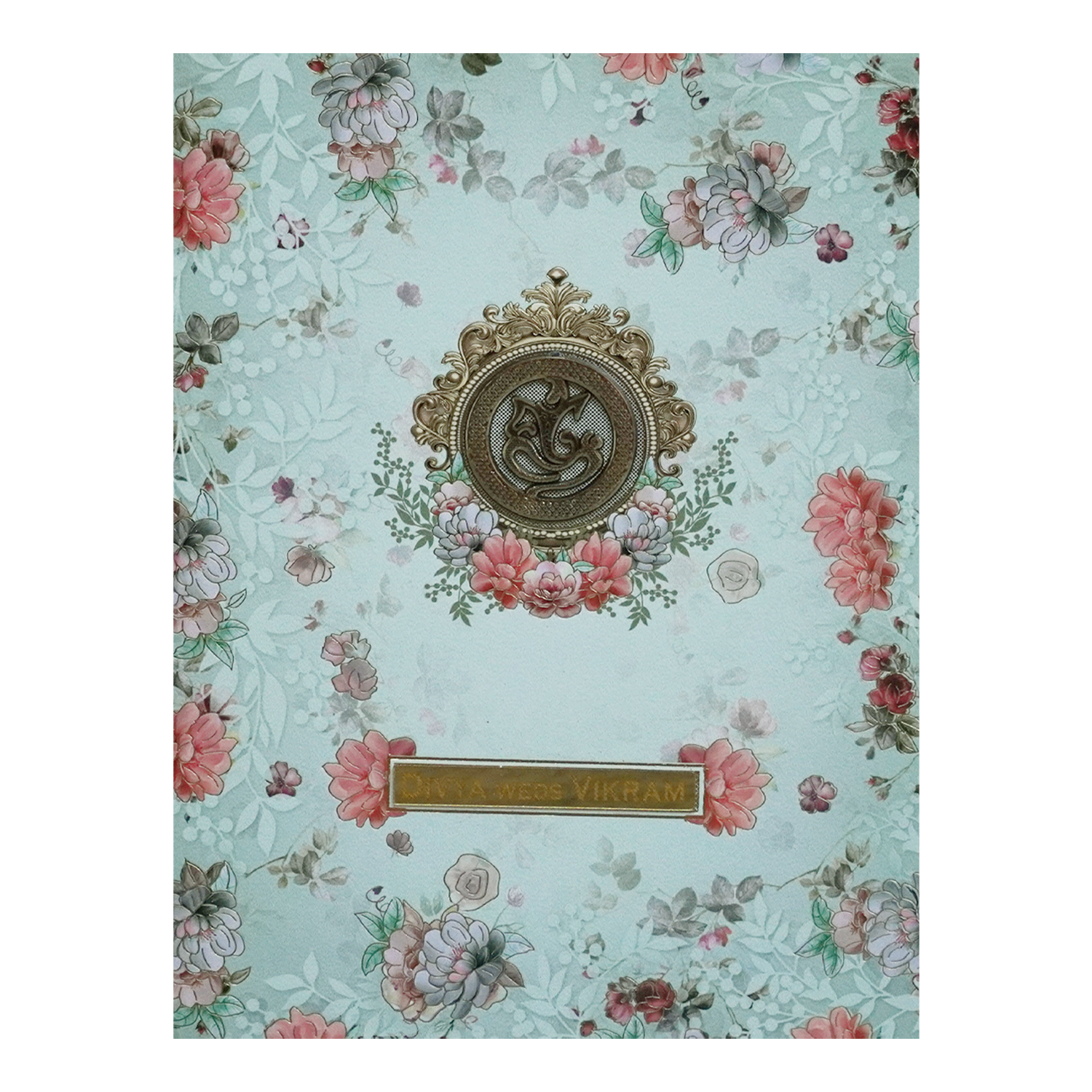Green Floral Nameplate Box Invitation Card