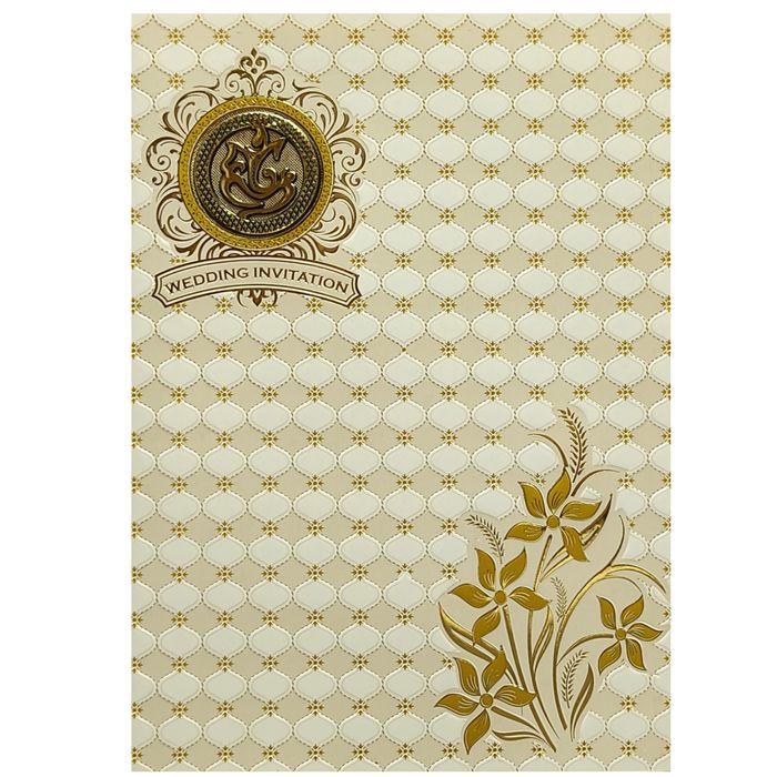 White Gold Floral Wedding Invitation Card-King of Cards