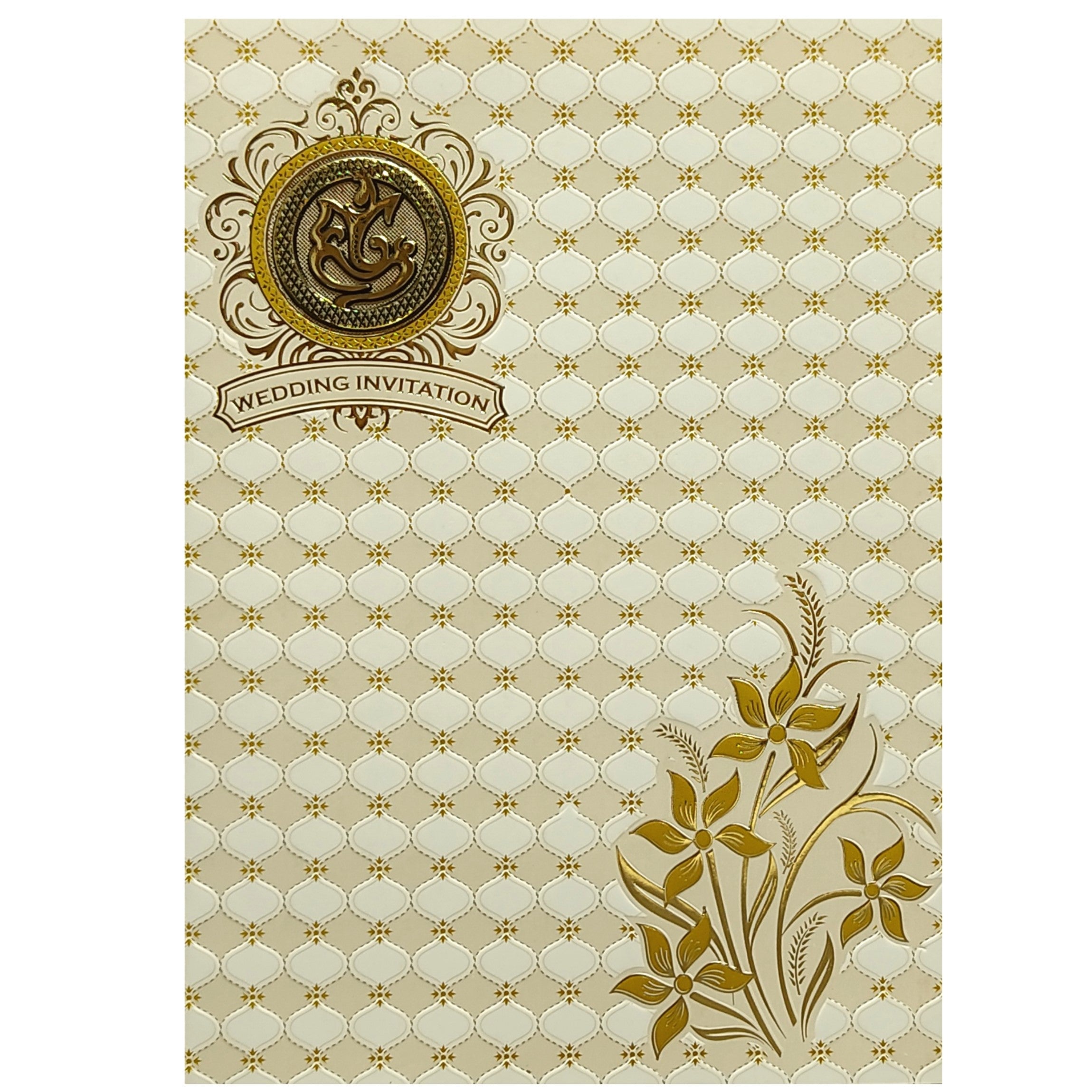 White Gold Floral Wedding Invitation Card-KNCWP456