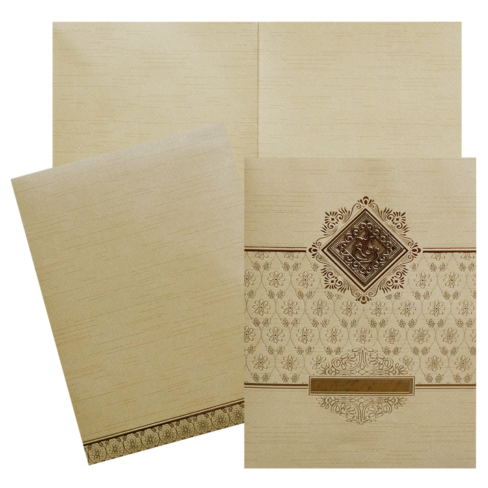 Cream Ganesha Nameplate Wedding Card-King of Cards