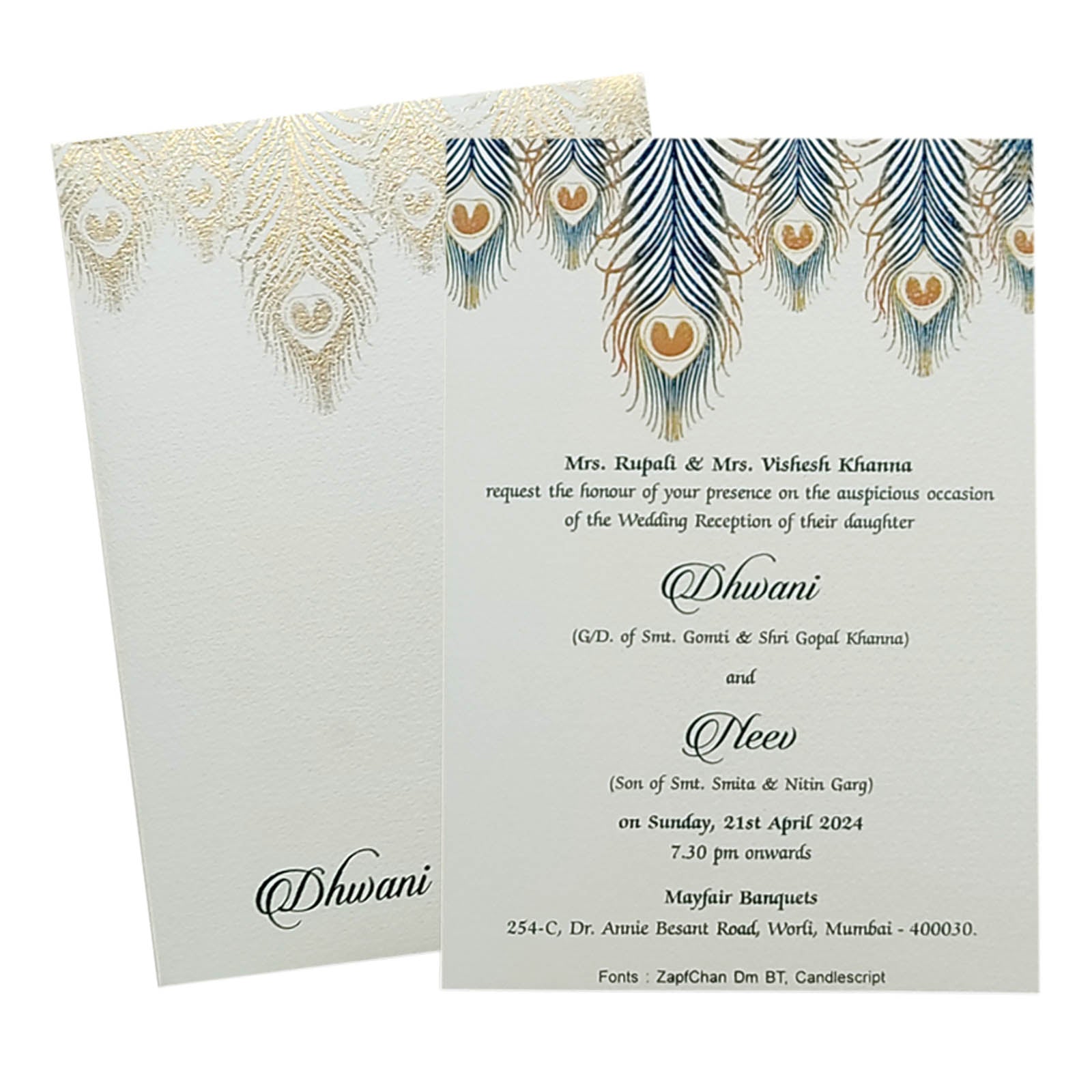Elegant and attractive Grey peacock single sheet invitation card! Buy now! &