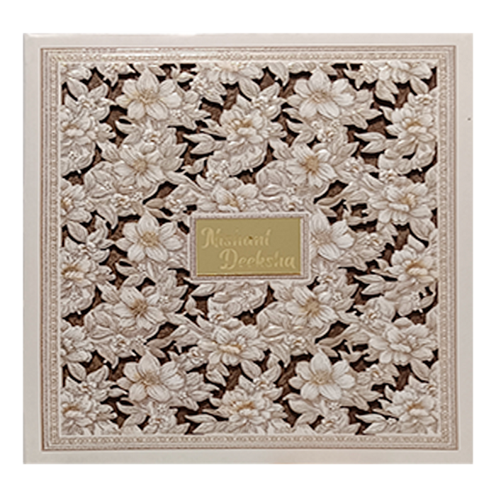 Beige Floral Laser Cut Invitation-King of Cards