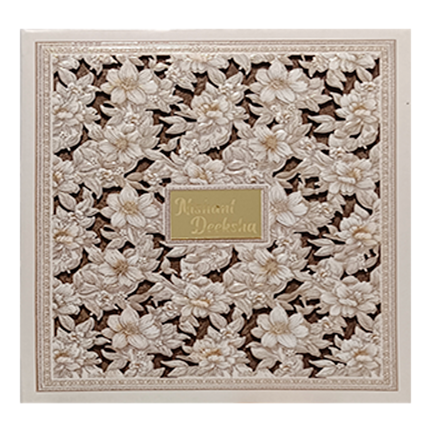 Beige Floral Laser Cut Invitation-KSI12090