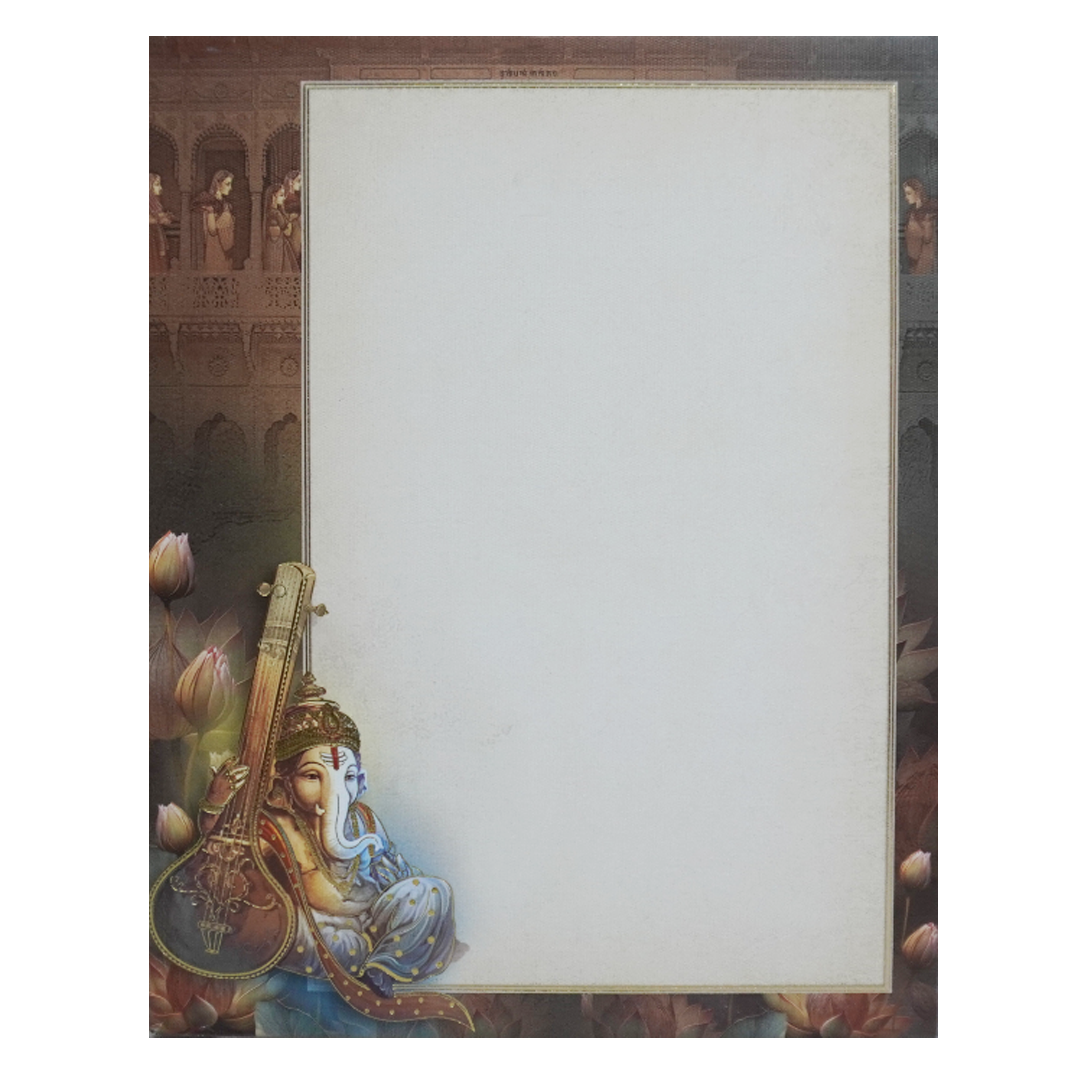 Brown Ganesha Padded Wedding Card-Kac05310