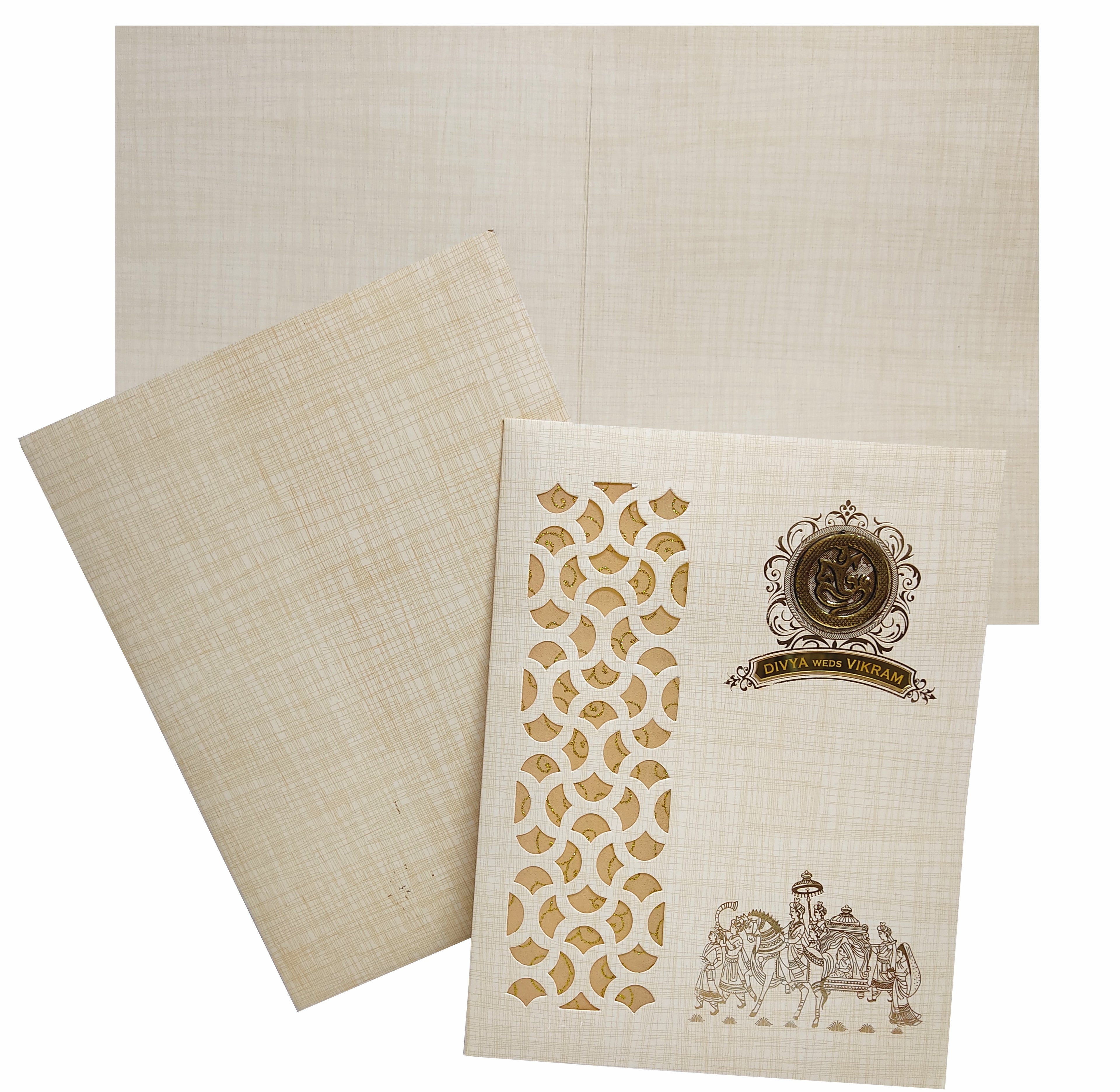 Sandal Metallic Die Cut Baraat Design With Name Plate-KNK9404S