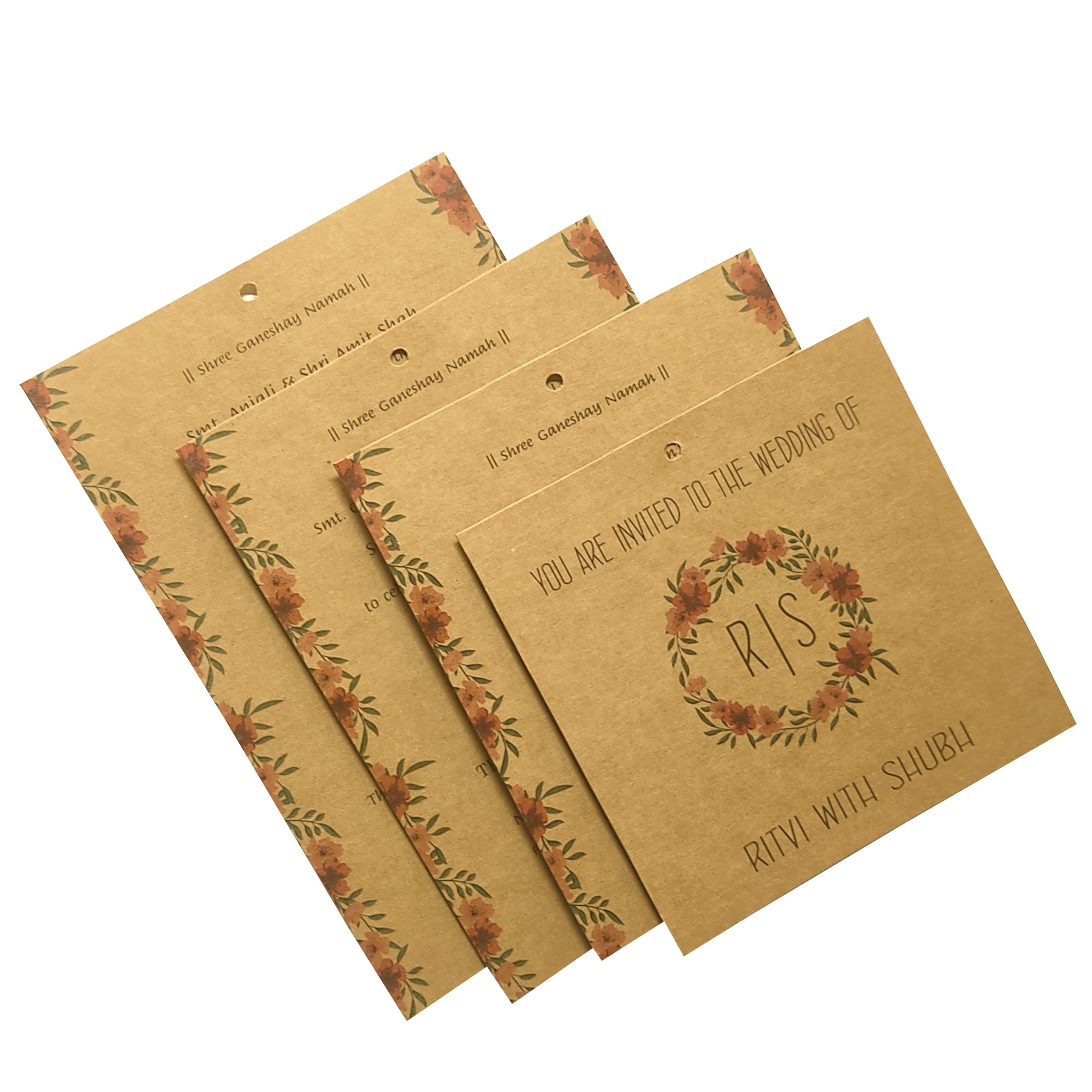 Brown Floral Design Invitation Card-KRC29360