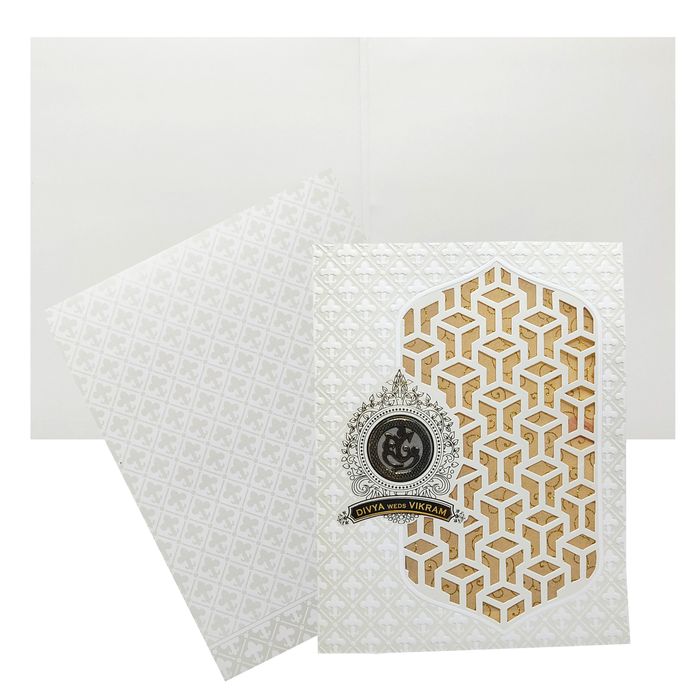 Check out the collection of White laser cut with ganesha sticker and acrylic nameplate invitation card at best price. &