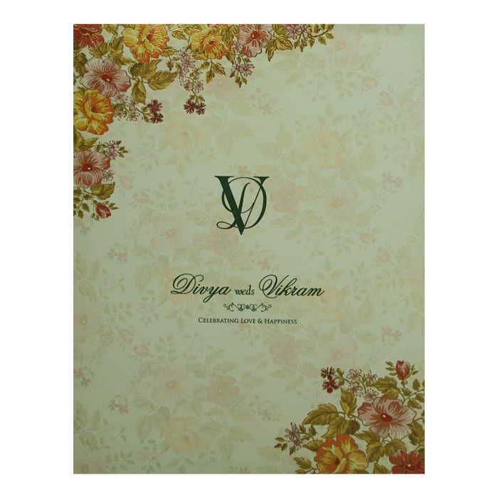 Light Green Jumbo Size Floral Wedding Card In Offset-KNKJ1091-King of Cards