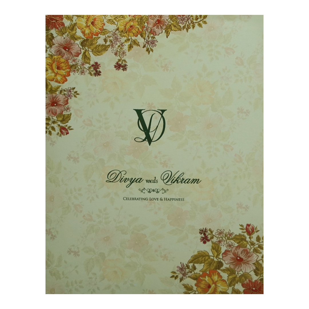 Light Green Jumbo Size Floral Wedding Card In Offset-KNKJ1091