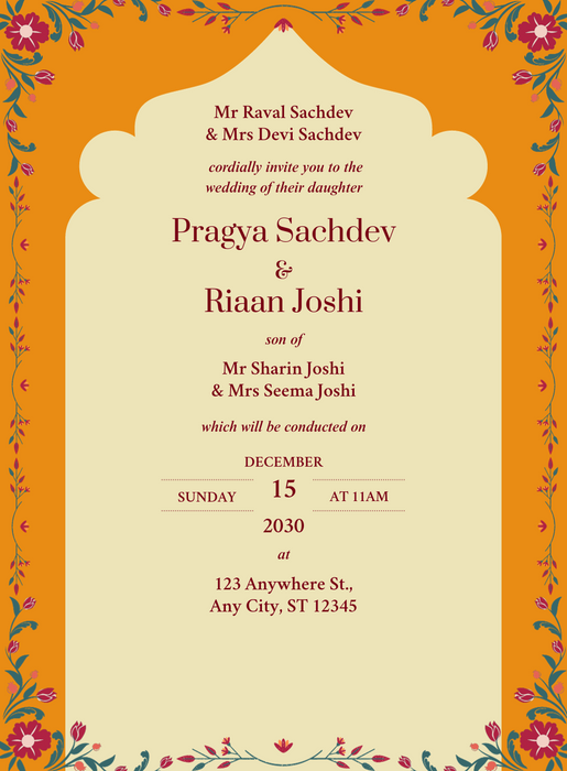 Orange Modern Indian Wedding Invitation-King of Cards