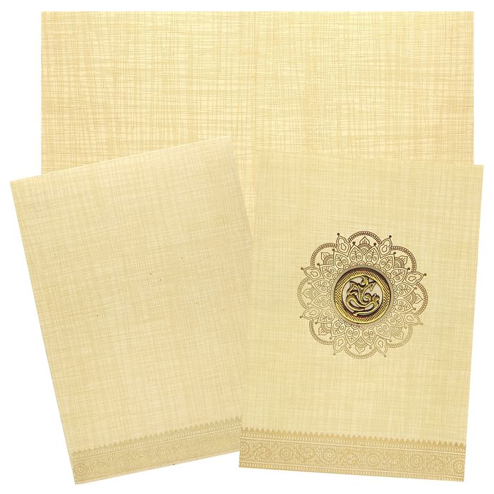 Sandal Metallic Designer Invitation Card With Gold Foiling Print-KNCM26SF-King of Cards