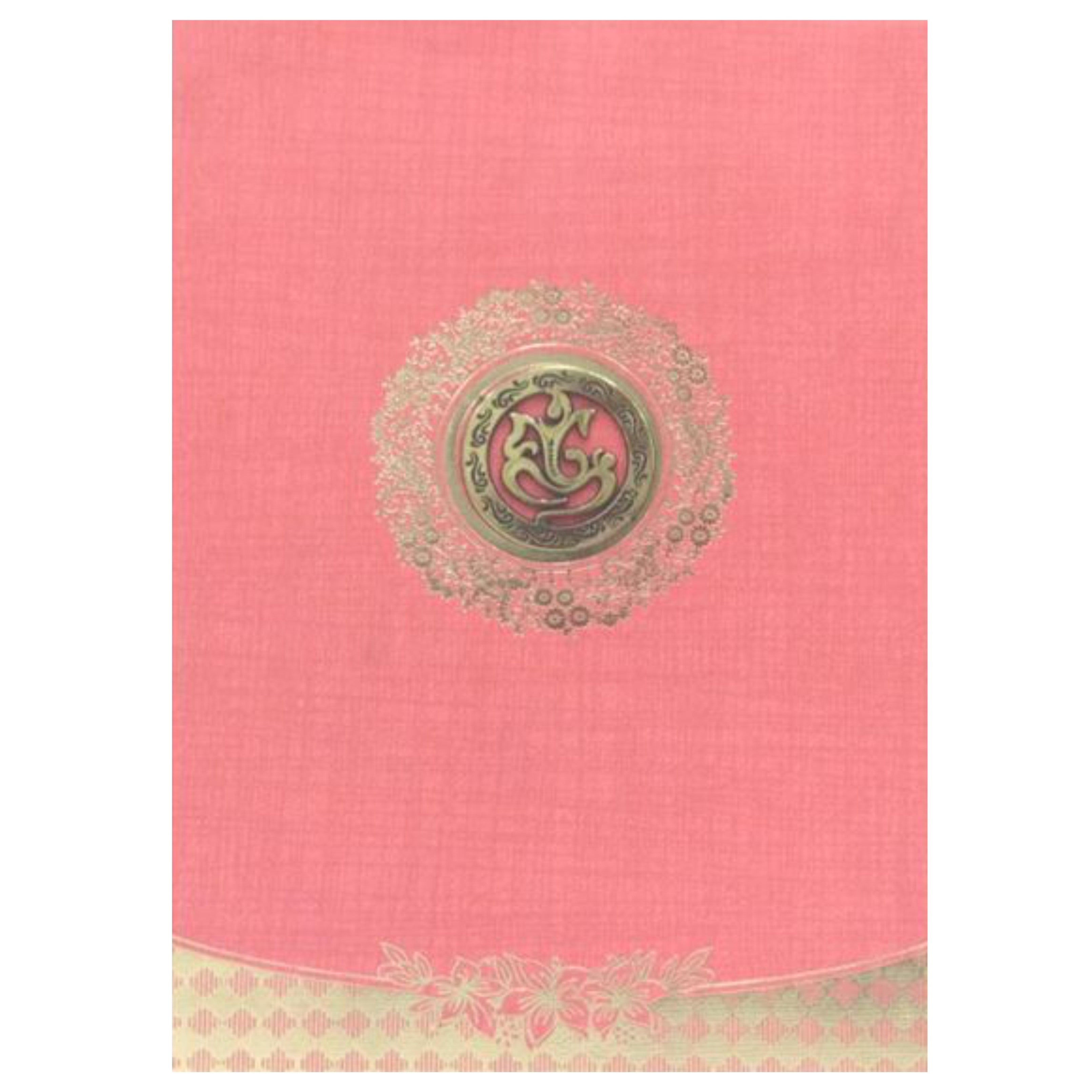 Red Metallic Invitation Card With Ganesha Sticker-KNCA208R