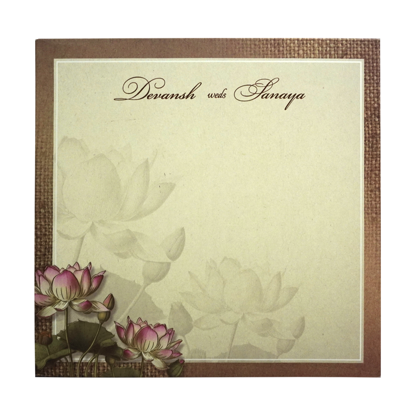 Light Brown Lotus Padded Wedding Card-KRC30220