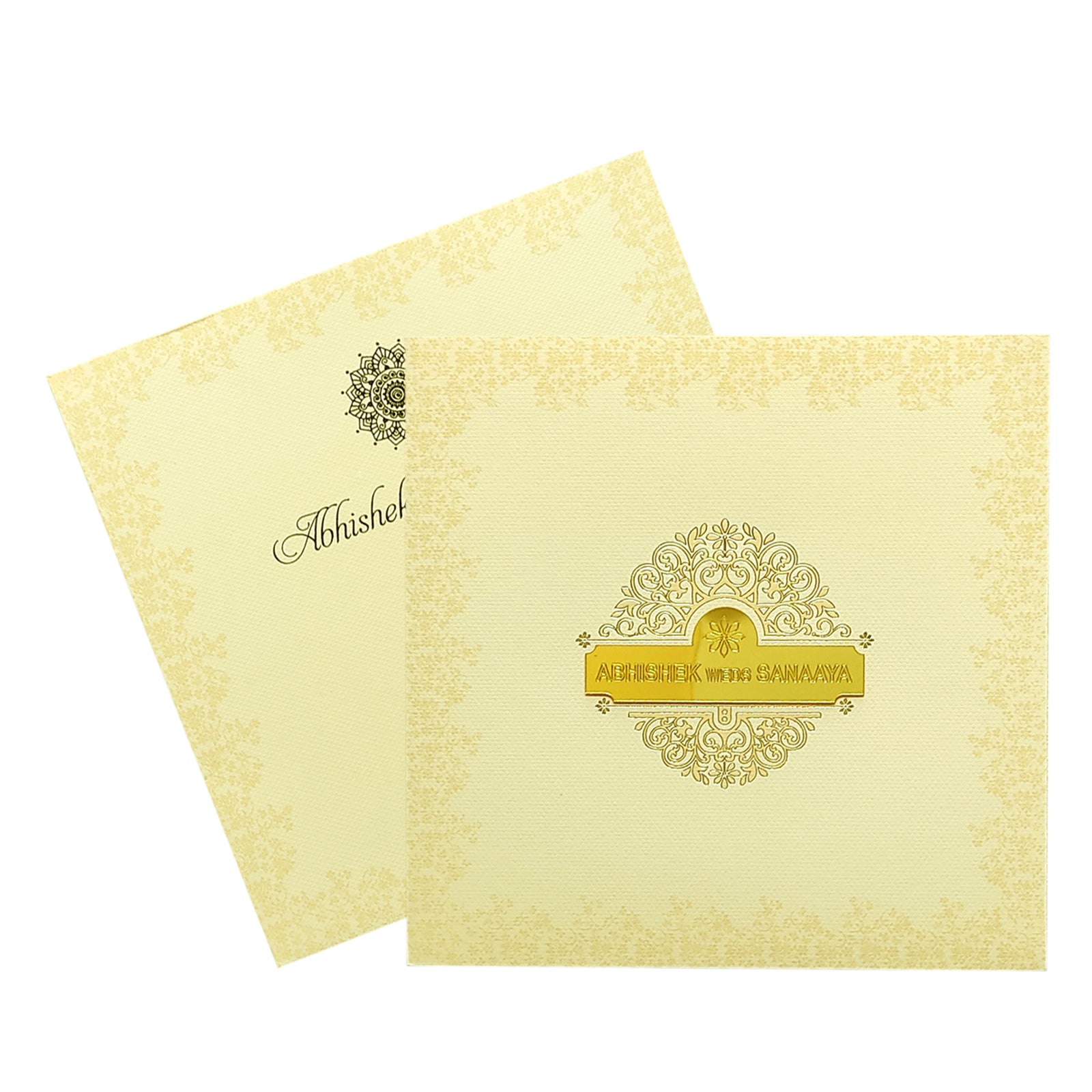 Cream Padded Nameplate Invitation Card-KRC29071