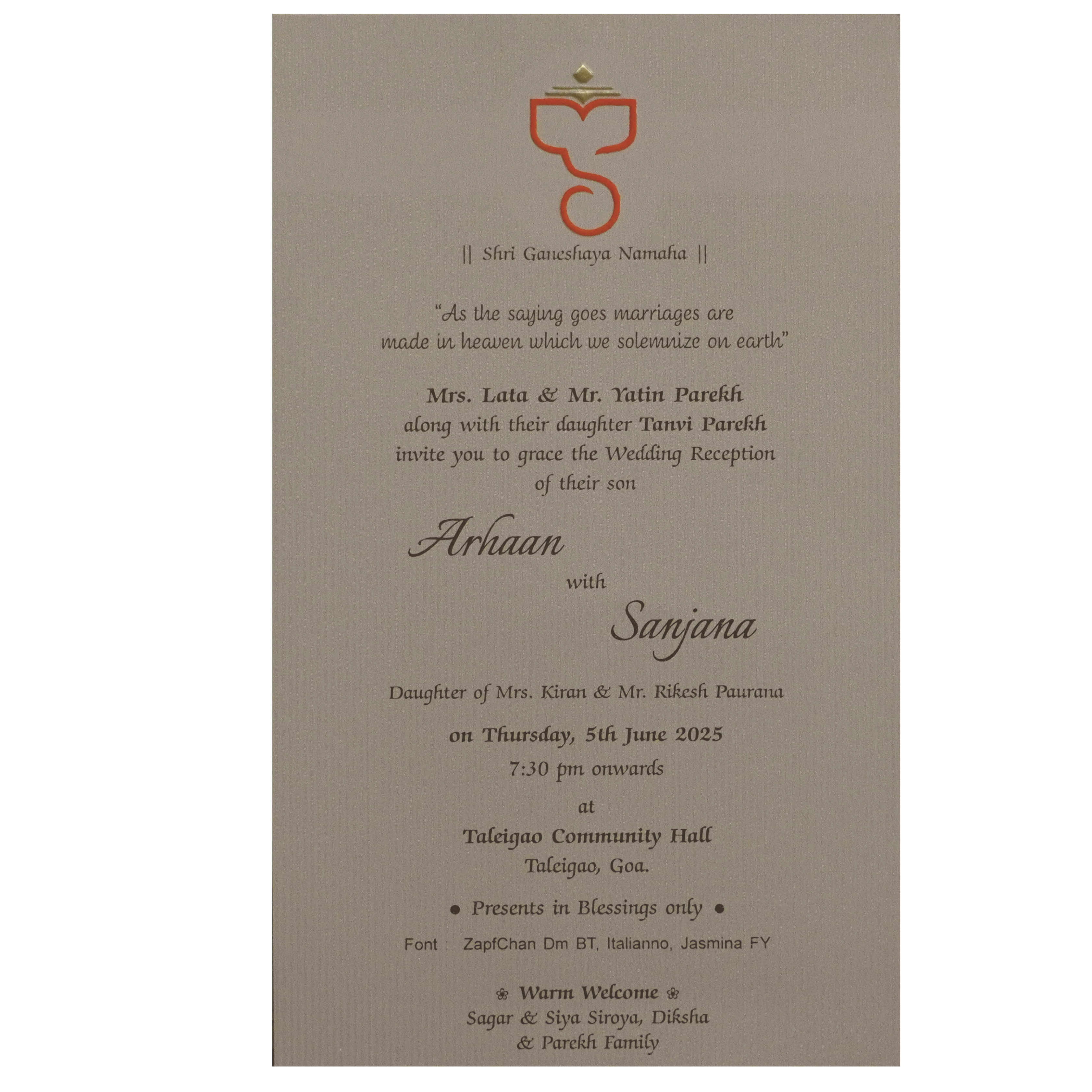 Light Brown Single Sheet Invitation-KRCS7091