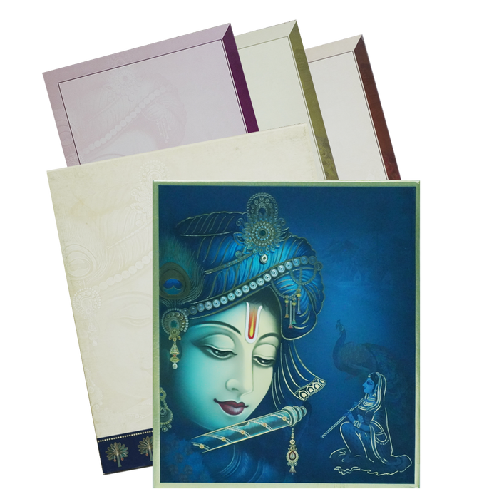 Blue Radhe Krishna Padded Wedding Invitation-King of Cards