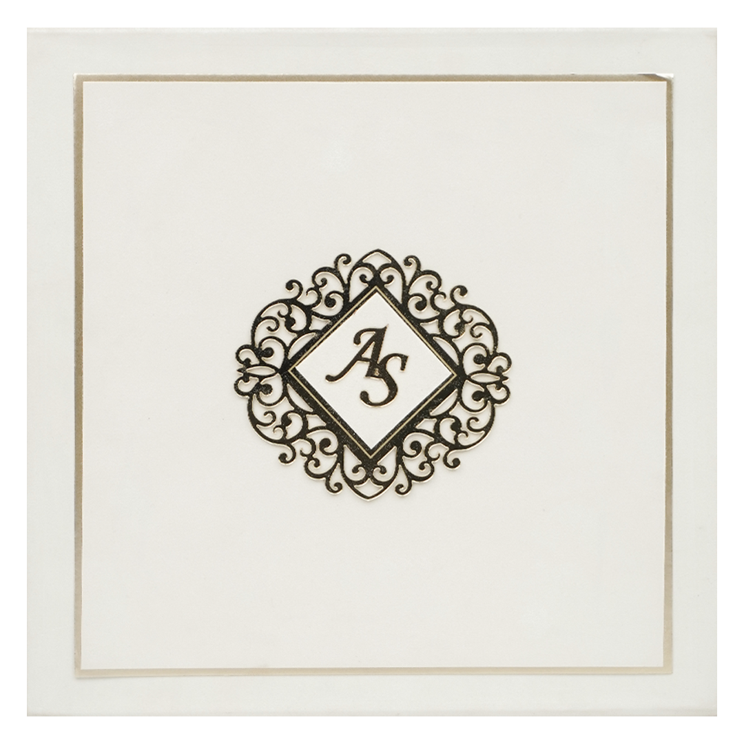 Cream Emblem Wedding Invitation Box-KMMEX8380