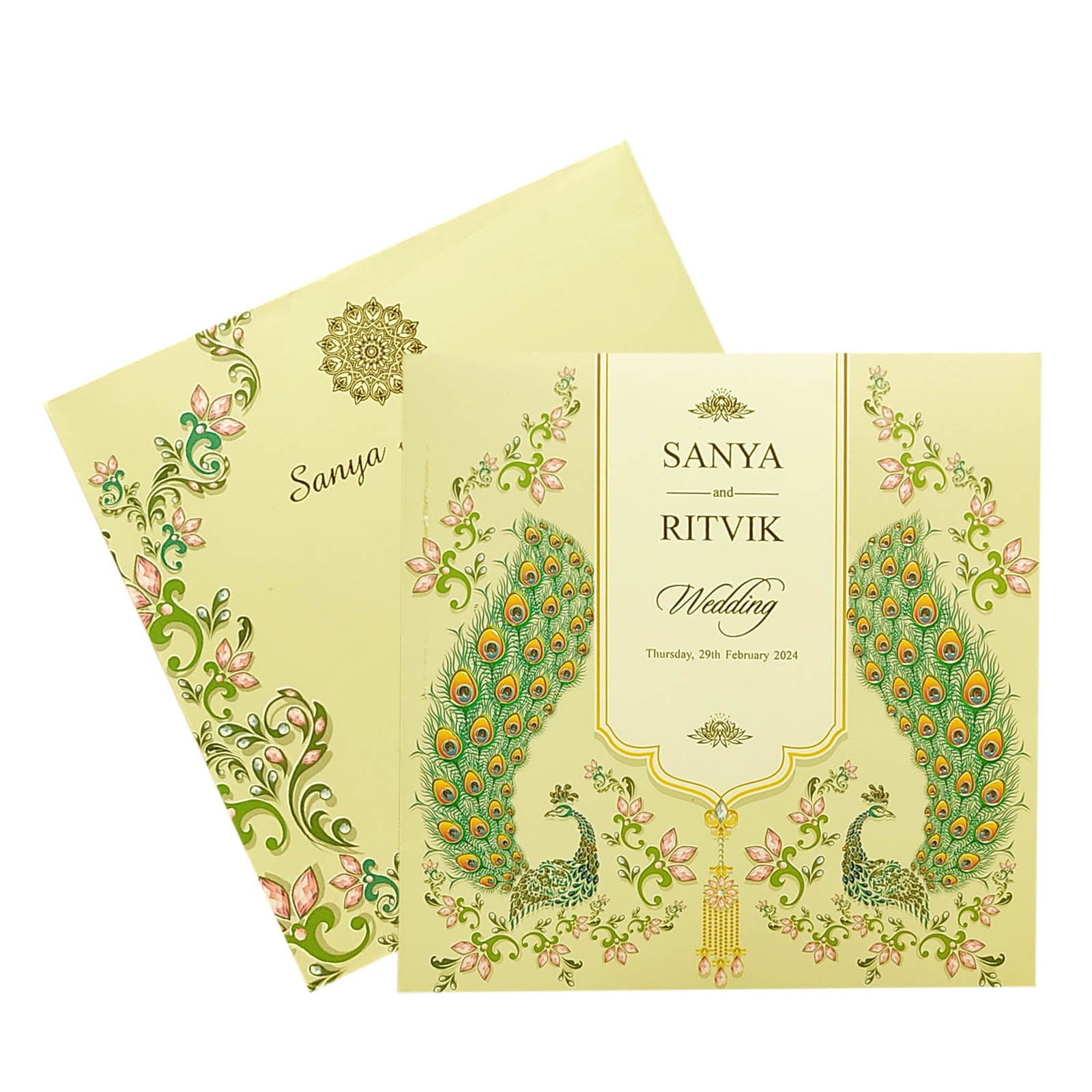 Cream Peacock Invitation Card-KRC29640