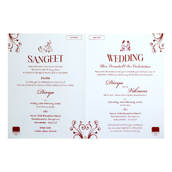 White Embossed Baraat Wedding Invitation Card-KNK70550