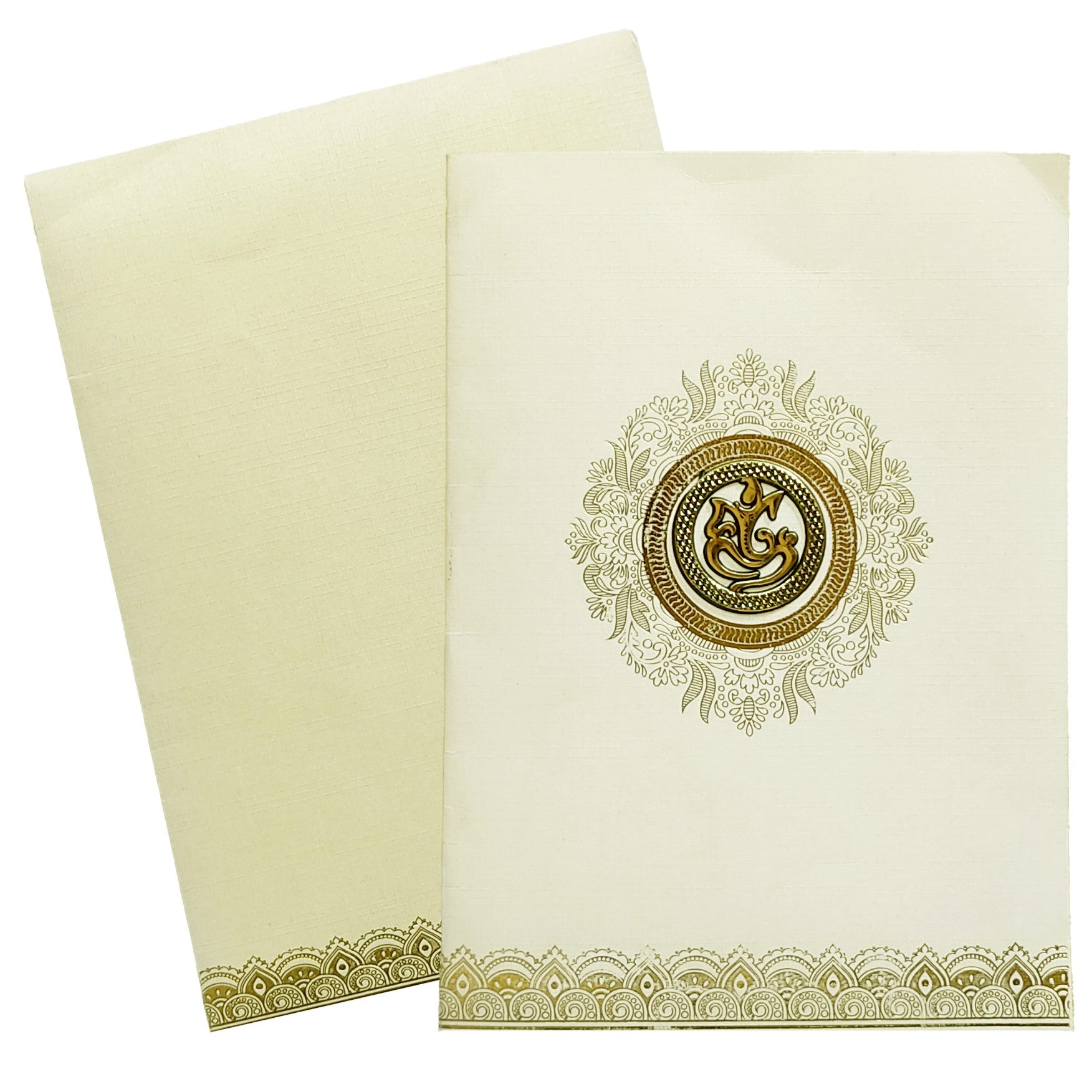 Cream Metallic Gold Foiling Design With Floral Lace-KNCM16CG