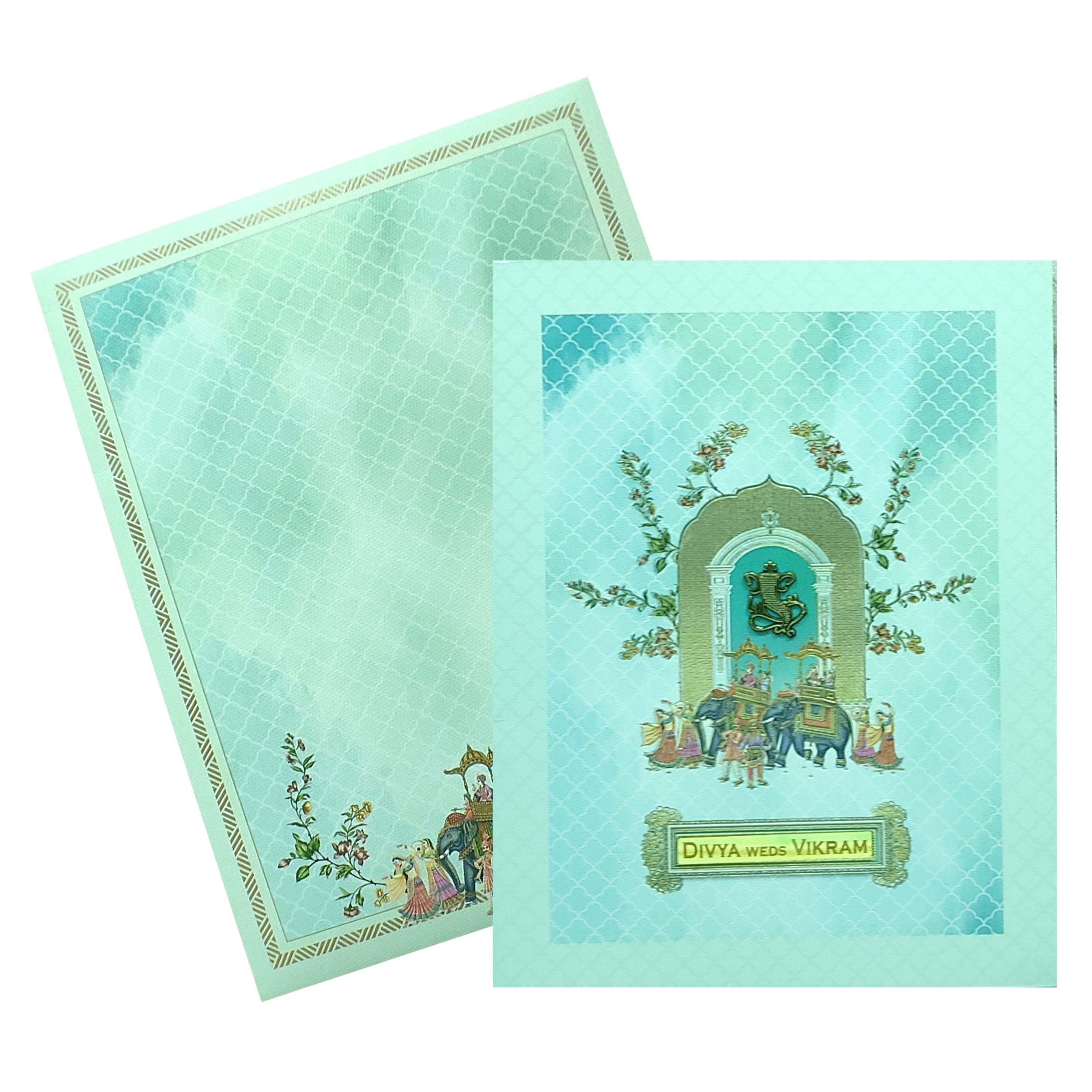 Blue Traditional Elephant Wedding Card-KNKN6306
