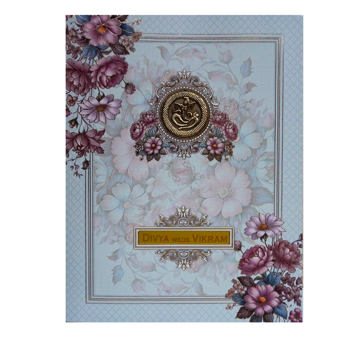 Light Blue Floral Box Wedding Card-King of Cards